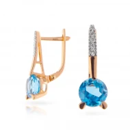 Золотi Сережки з діамантом та топазом swiss blue (арт. 110E0035203-0-1.155-805)
