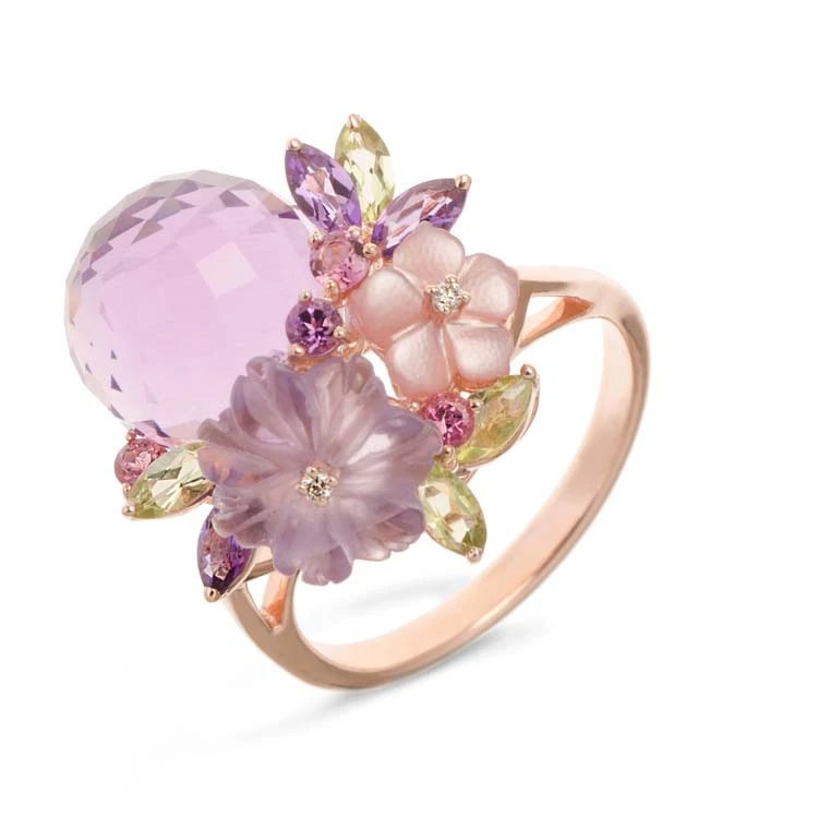 Золота каблучка з діамантами з аметистом (арт. 11-R28337В)