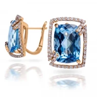 Золотi Сережки з діамантом та топазом swiss blue (арт. RG-32035-12.200-2320)