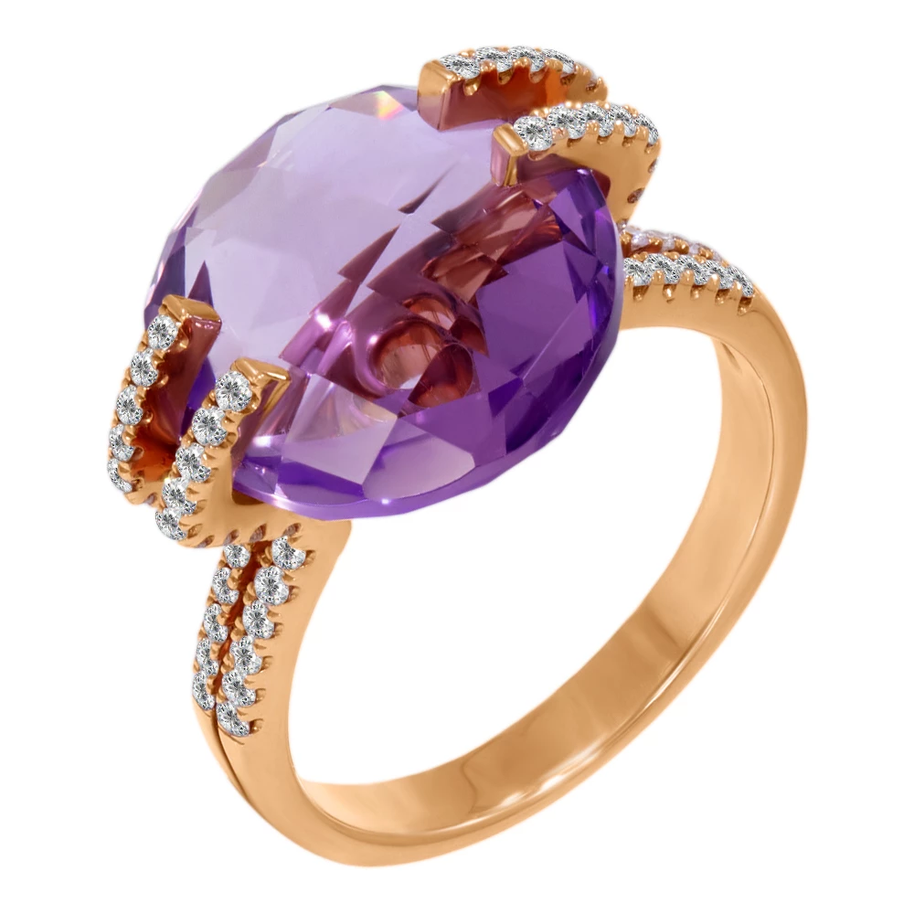 Золота каблучка з діамантами з аметистом (арт. RG-31628-12.200-1572)