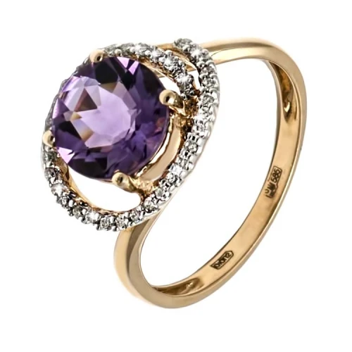 Золотое кольцо с бриллиантами с аметистом (арт. E19130-9.200-807)