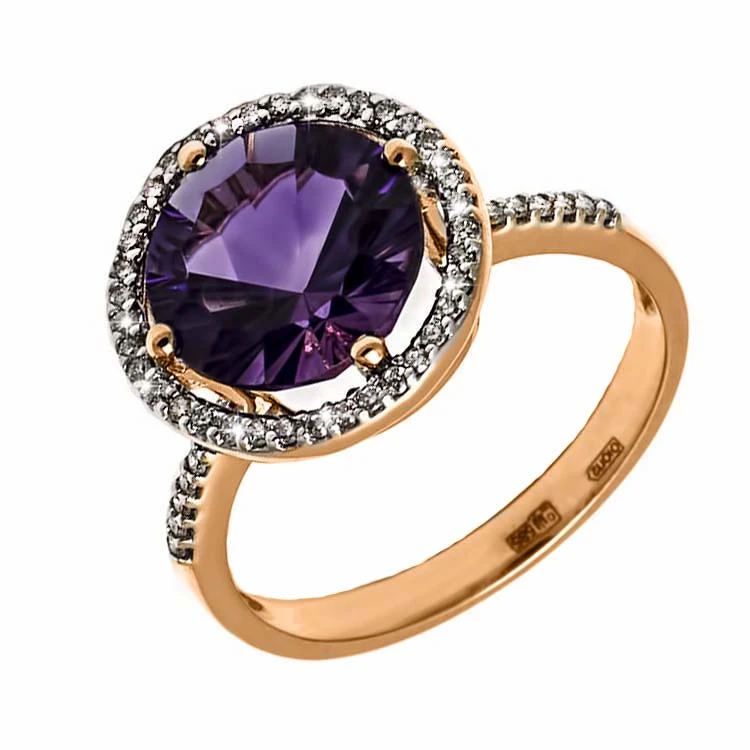 Золота каблучка з діамантами з аметистом (арт. E15895-9.200-1013)