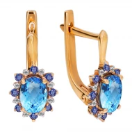 Золотi сережки з діамантами з топазом swiss blue (арт. 78E0032081-0-1.155-855)