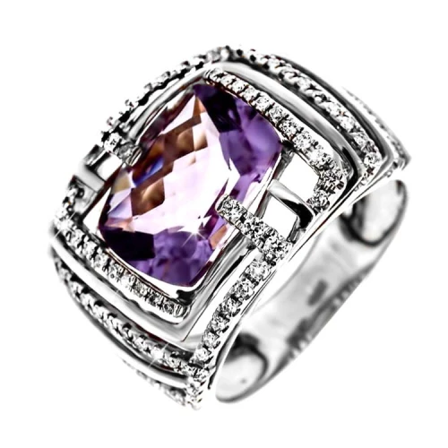 Золота каблучка з діамантами з аметистом (арт. RG-32143-12.200-2044)