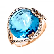 Золота каблучка з діамантом та топазом swiss blue (арт. RG-30473-12.200-1660)