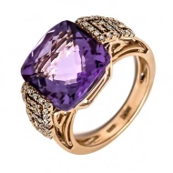 Золота каблучка з діамантами з аметистом (арт. RG-30297-12.200-1357)