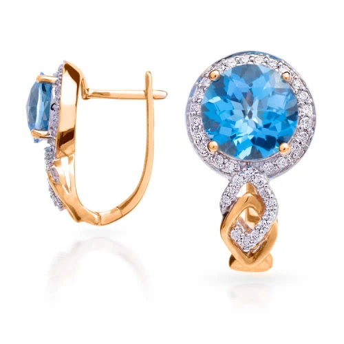 Золотi сережки з діамантами з топазом swiss blue (арт. E22738-9.200-1518)