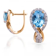 Золотi Сережки з діамантом та топазом swiss blue (арт. E22956-9.200-1219)