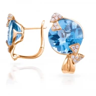 Золотi Сережки з діамантом та топазом swiss blue (арт. RG-31892-12.200-1325)