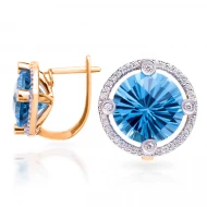 Золотi Сережки з діамантом та топазом swiss blue (арт. E17893-9.200-1524)