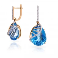Золотi Сережки з діамантом та топазом swiss blue (арт. 119757-11.200-1602)