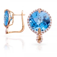Золотi Сережки з діамантом та топазом swiss blue (арт. RG-32110-12.200-1460)