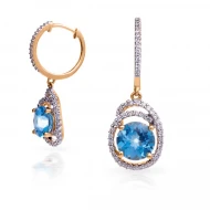 Золотi Сережки з діамантом та топазом swiss blue (арт. E19130-9.200-1544)