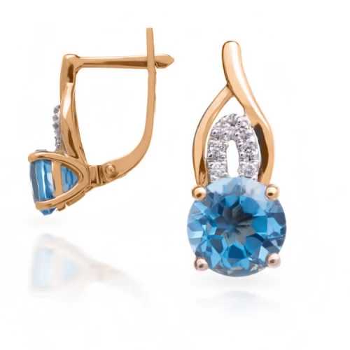 Золотые серьги с бриллиантами с топазом swiss blue (арт. 16957-452)