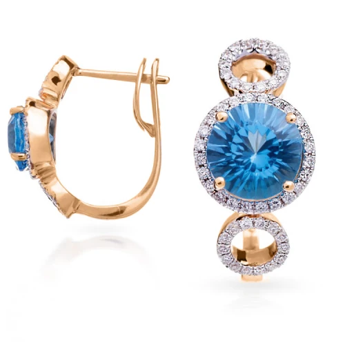 Золотi сережки з діамантами з топазом swiss blue (арт. E16226-9.200-1896)