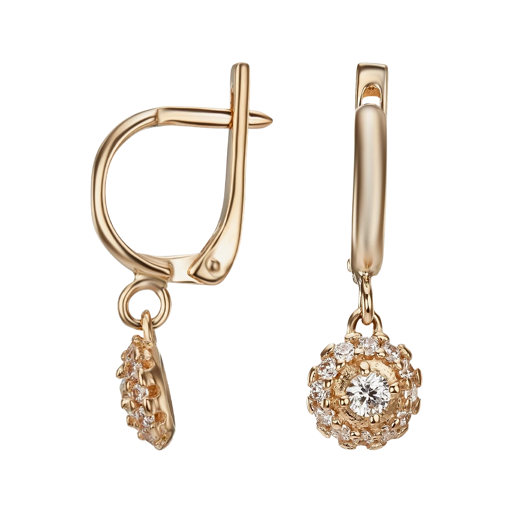 Сережки-підвіски з червоного золота 585° з фіанітами/куб.цирконієм, арт. 420275 (арт. 420275)