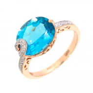 Золотое кольцо с бриллиантом и топазом swiss blue (арт. E19507-9.200-711)
