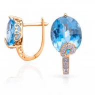 Золотые серьги с бриллиантами с топазом swiss blue (арт. E19507-9.200-910)