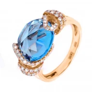 Золота каблучка з діамантом та топазом swiss blue (арт. RG-28138-12.200-1863)