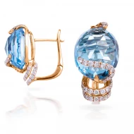 Золотi Сережки з діамантом та топазом swiss blue (арт. RG-28138-12.200-2155)