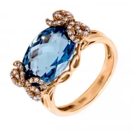 Золота каблучка з діамантом та топазом swiss blue (арт. RG-32153-12.200-1578)