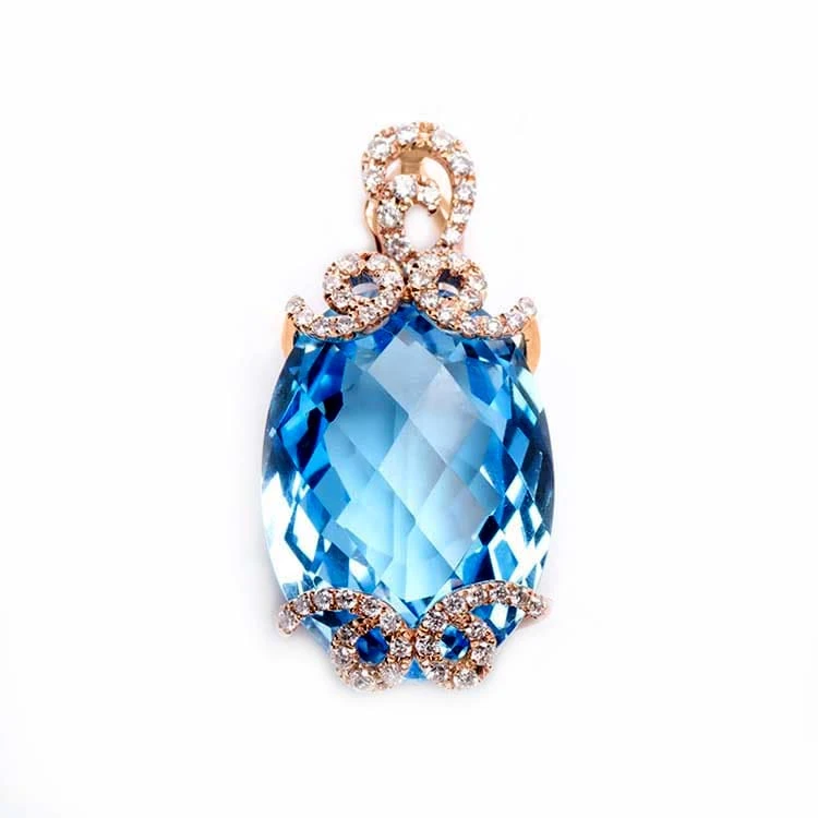 Золота підвіска з діамантами з топазом swiss blue (арт. RG-32153-12.200-1521)