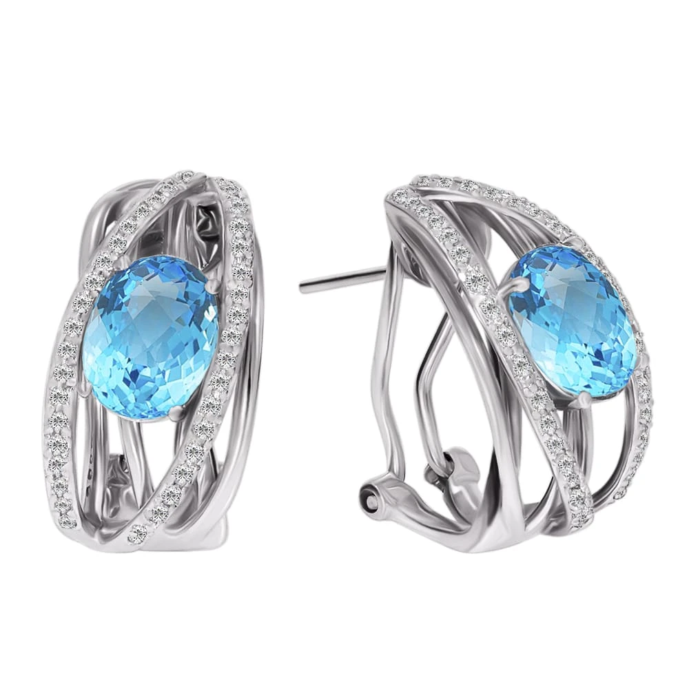 Золотi сережки з діамантами з топазом swiss blue (арт. Q818BTC4WT-10.155-2511)