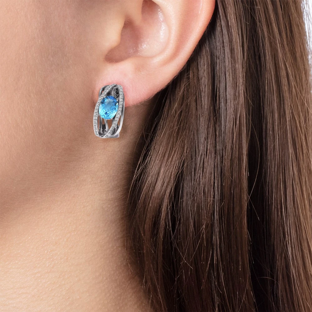 Золотi сережки з діамантами з топазом swiss blue (арт. Q818BTC4WT-10.155-2511)