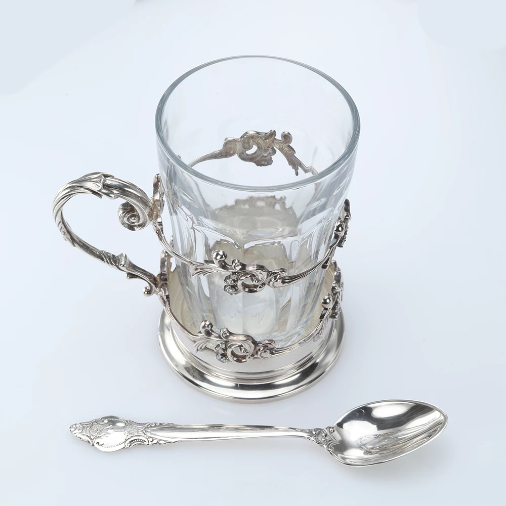 Серебряный набор Подстаканник с ложкой (арт. 3.8.0116)