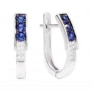 Золотые серьги с бриллиантами с сапфиром синим гидротермальным (арт. 154б.сапф)