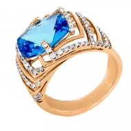 Золота каблучка з діамантом та топазом swiss blue (арт. RG-32143-12.200-2081)