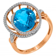 Золотое кольцо с бриллиантом и топазом swiss blue (арт. 119690-9.200-1544)