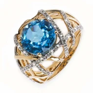 Золота каблучка з діамантом та топазом swiss blue (арт. 65R0040242-0-1.155-1606)