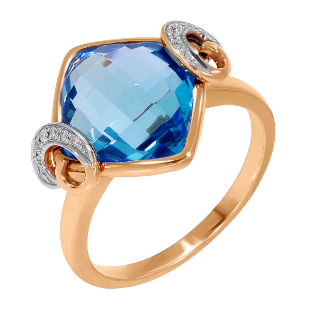 Золота каблучка з діамантами з топазом swiss blue (арт. E22606-9.200-967)