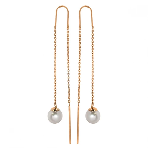Золотi сережки-протяжки з перлами (арт. 580035)