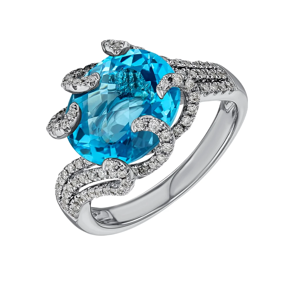 Каблучка з білого золота 585° з діамантом 0,53ct та блакитним топазом 6ct, арт. E30621-12.200-2155 (арт. E30621-12.200-2155)