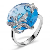 Золотое кольцо с бриллиантом и топазом swiss blue (арт. R33935-3.155-1232)