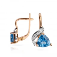 Золотi Сережки з діамантом та топазом swiss blue (арт. 112E0025666-0-1.155-743)