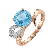 Золотое кольцо с бриллиантами с топазом swiss blue (арт. 113R0033506-1-1.155-623)