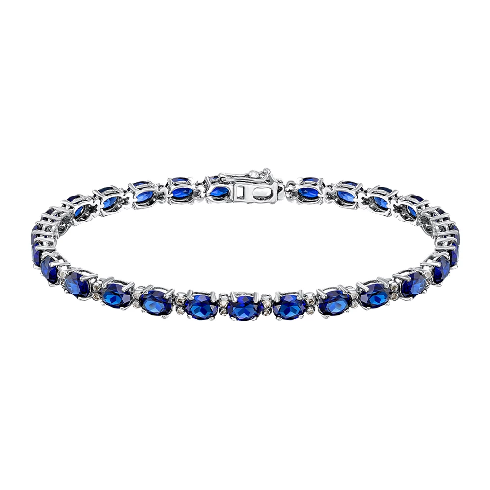 Золотий браслет з діамантами з сапфіром синім гідротермальним (арт. 55-0403885)