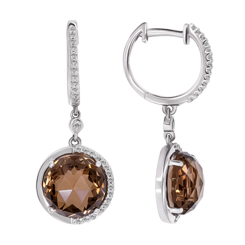 Золотые серьги с бриллиантами с кварцем дымчатым (арт. E19124-9.155-1047)