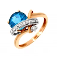 Золотое кольцо с бриллиантом и топазом swiss blue (арт. 81R00349520-0-1.155-689)