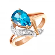 Золота каблучка з діамантами з топазом swiss blue (арт. 85R0034735-0-1.155-644)