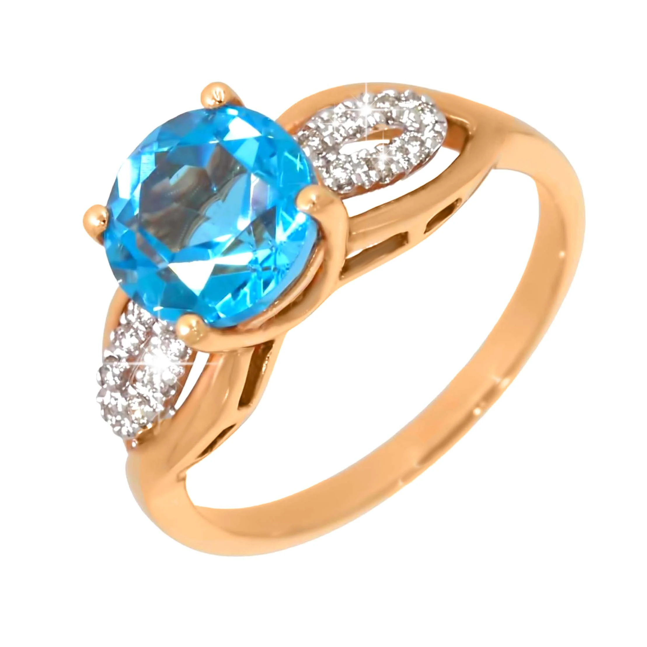 Золотое кольцо с бриллиантами с топазом swiss blue (арт. 18727-400)