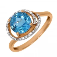 Золота каблучка з діамантом та топазом swiss blue (арт. E19130-9.200-784)