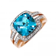 Золотое кольцо с бриллиантом и топазом swiss blue (арт. E22776-9.200-1492)