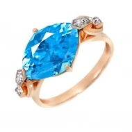 Золотое кольцо с бриллиантом и топазом swiss blue (арт. E23456-9.200-757)