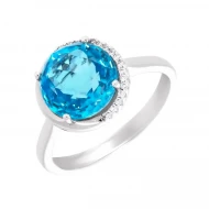 Золотое кольцо с бриллиантом и топазом swiss blue (арт. R19124-9.155-656)