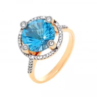 Золотое кольцо с бриллиантом и топазом swiss blue (арт. E17893-9.200-1076)