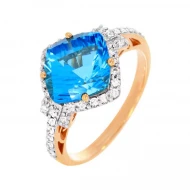 Золотое кольцо с бриллиантом и топазом swiss blue (арт. E18209-9.200-1248)
